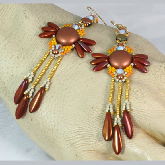 Copper gold earrings handmade - Picture 5 of 6